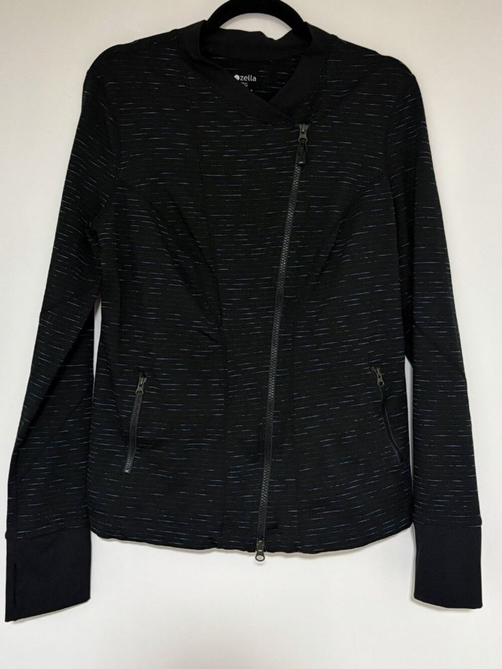 Zella Asymmetrical Women’s Zip Up Jacket Black And Turquoise Size XL